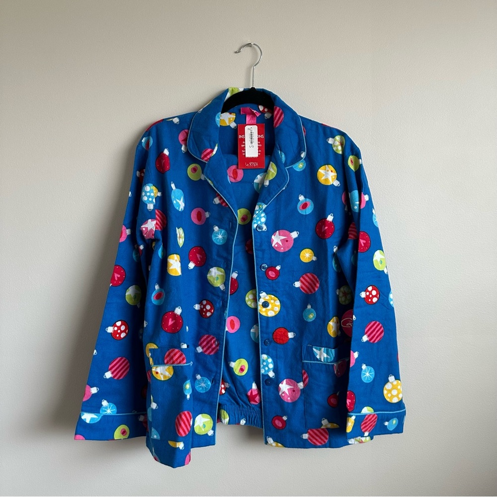 NWT La Senza Candy Blue Festive Cotton Flannel Pyjamas Pajamas PJ L